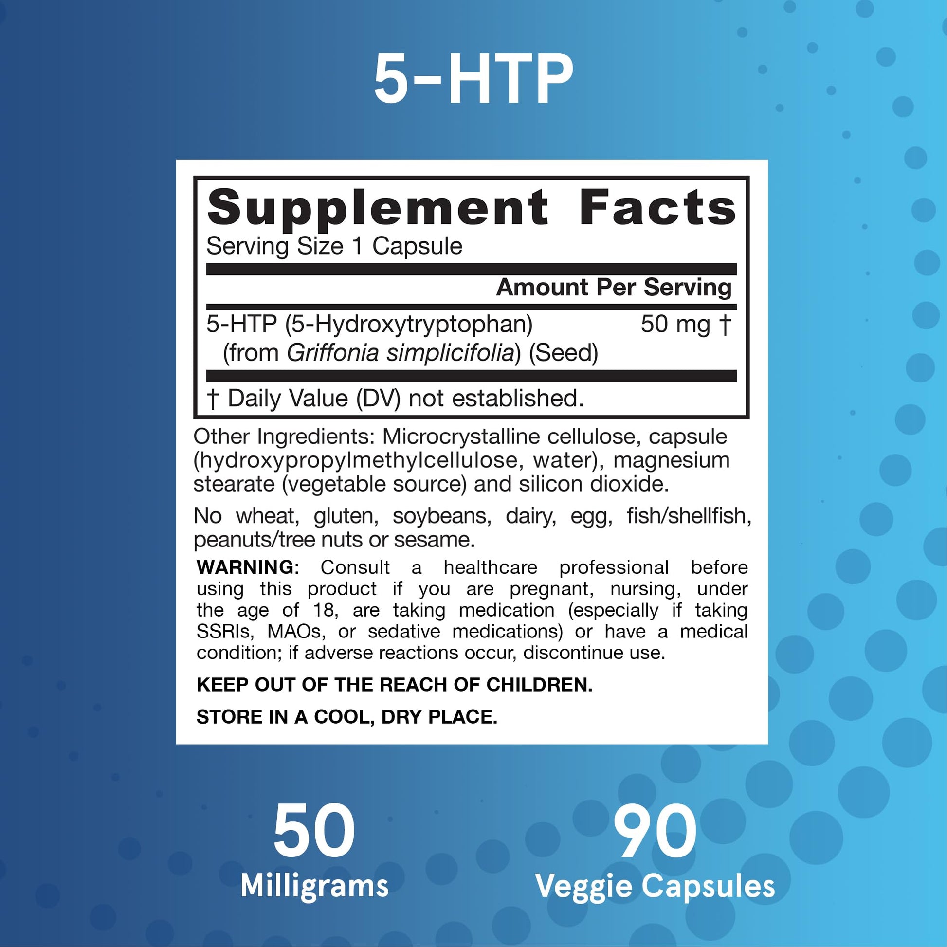 Side view of Jarrow Formulas 5-HTP 50mg container