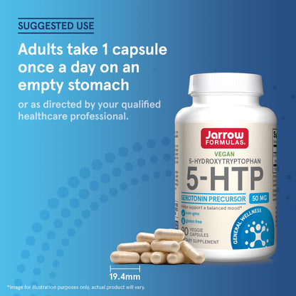 Back view of Jarrow Formulas 5-HTP supplement bottle