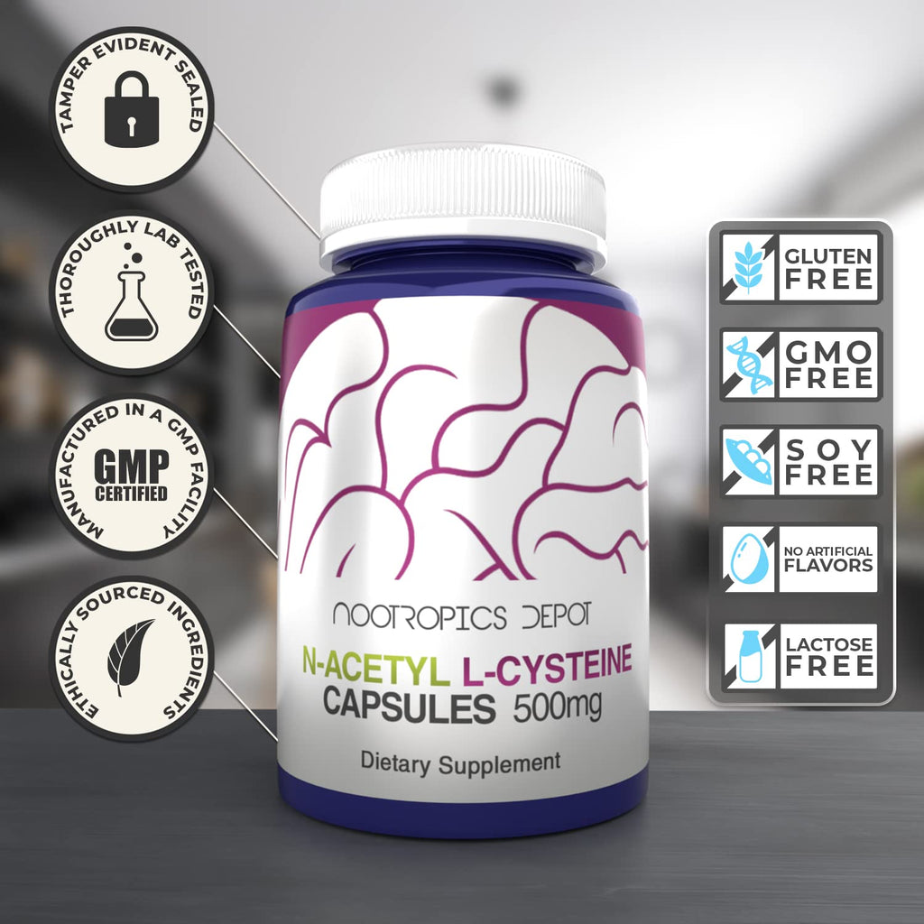 Nutritional supplement bottle displaying purity and lab testing details