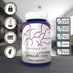 Nutritional supplement bottle displaying purity and lab testing details