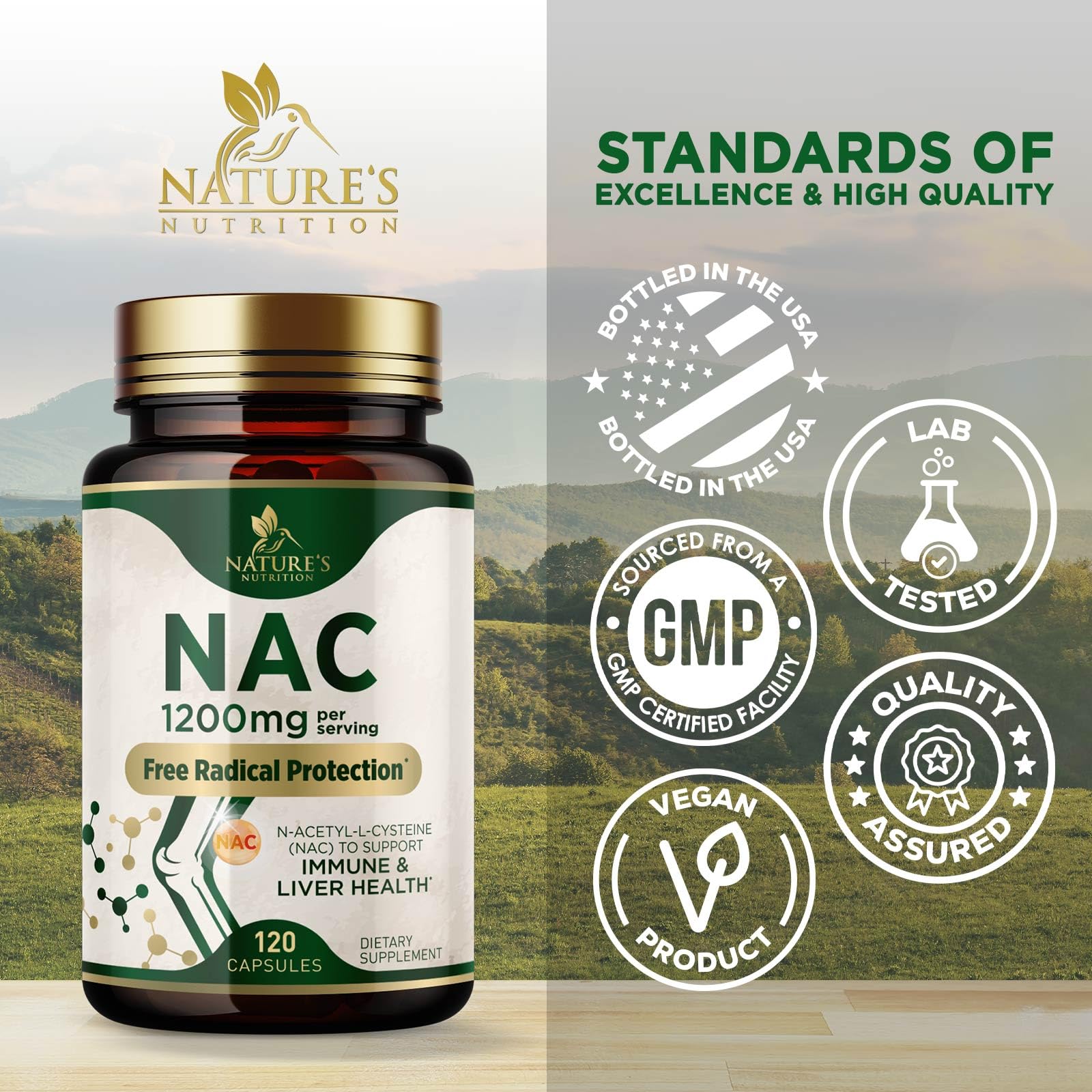 Gluten-free and non-GMO veggie capsules of N-Acetylcysteine antioxidant
