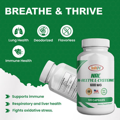 HealthLife NAC 120 capsules dietary supplement side label displaying ingredient facts