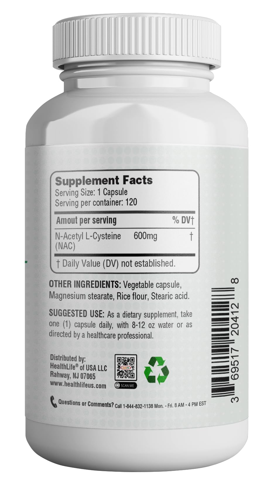 HealthLife NAC 600mg non-GMO gluten free certification logo view