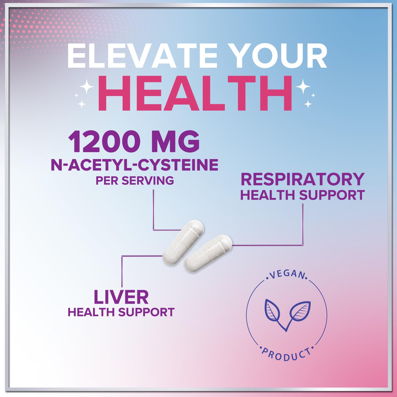 Premium vegan NAC capsules showing supplement facts and ingredient information