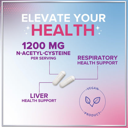 Premium vegan NAC capsules showing supplement facts and ingredient information