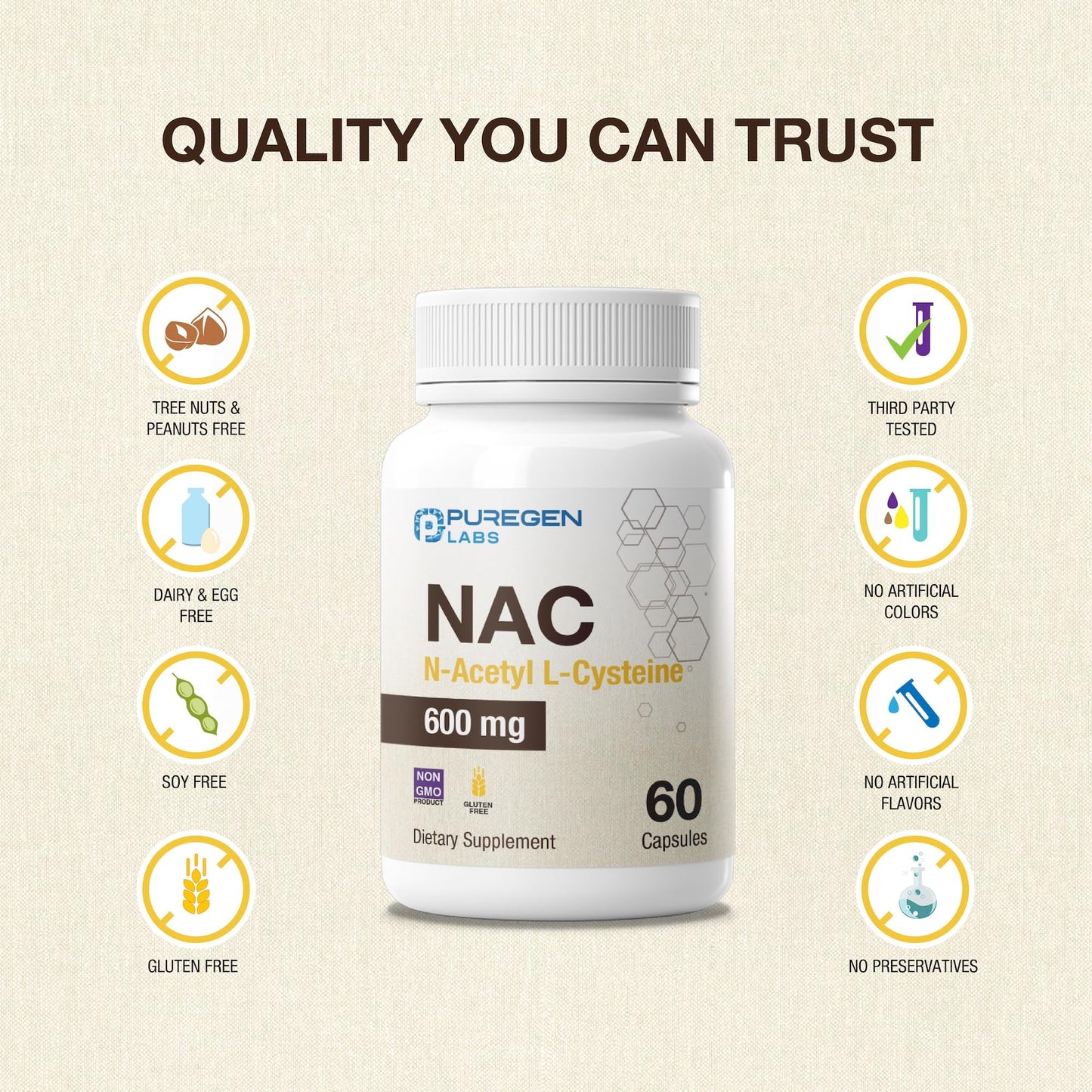 Puregen Labs respiratory and liver support capsules seal of authenticity on packaging.