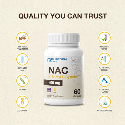 Puregen Labs respiratory and liver support capsules seal of authenticity on packaging.