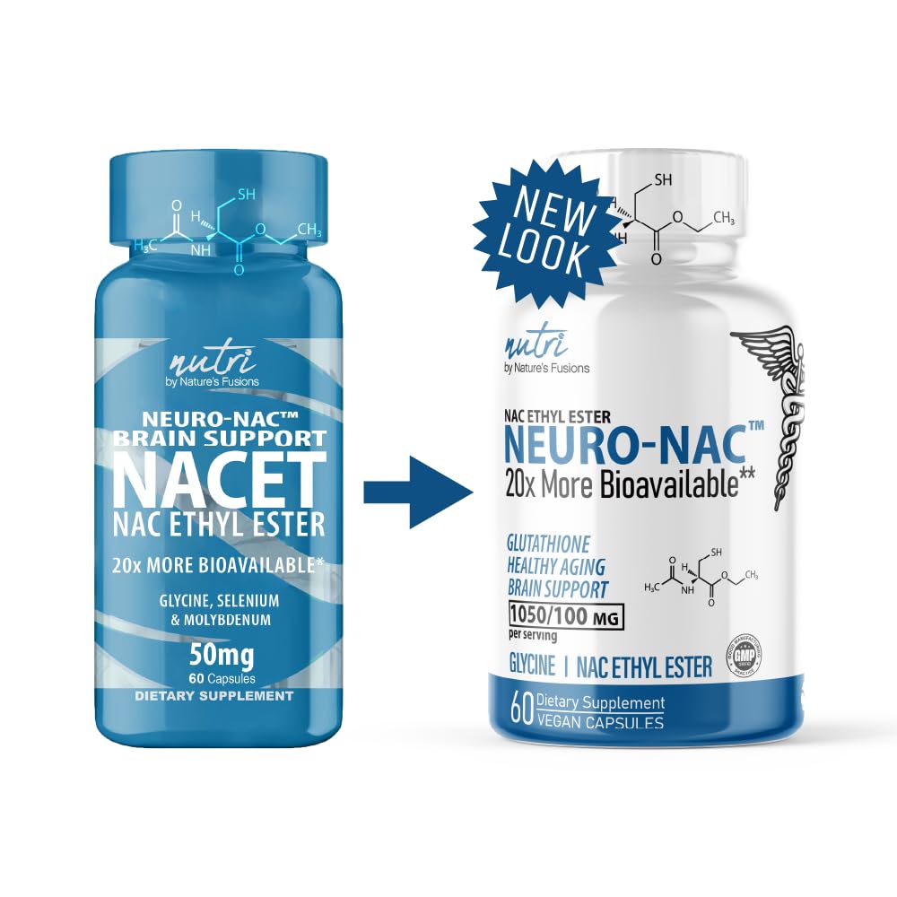 Nutri Neuro-NACET vegan capsules ingredient list and dietary supplement facts label.