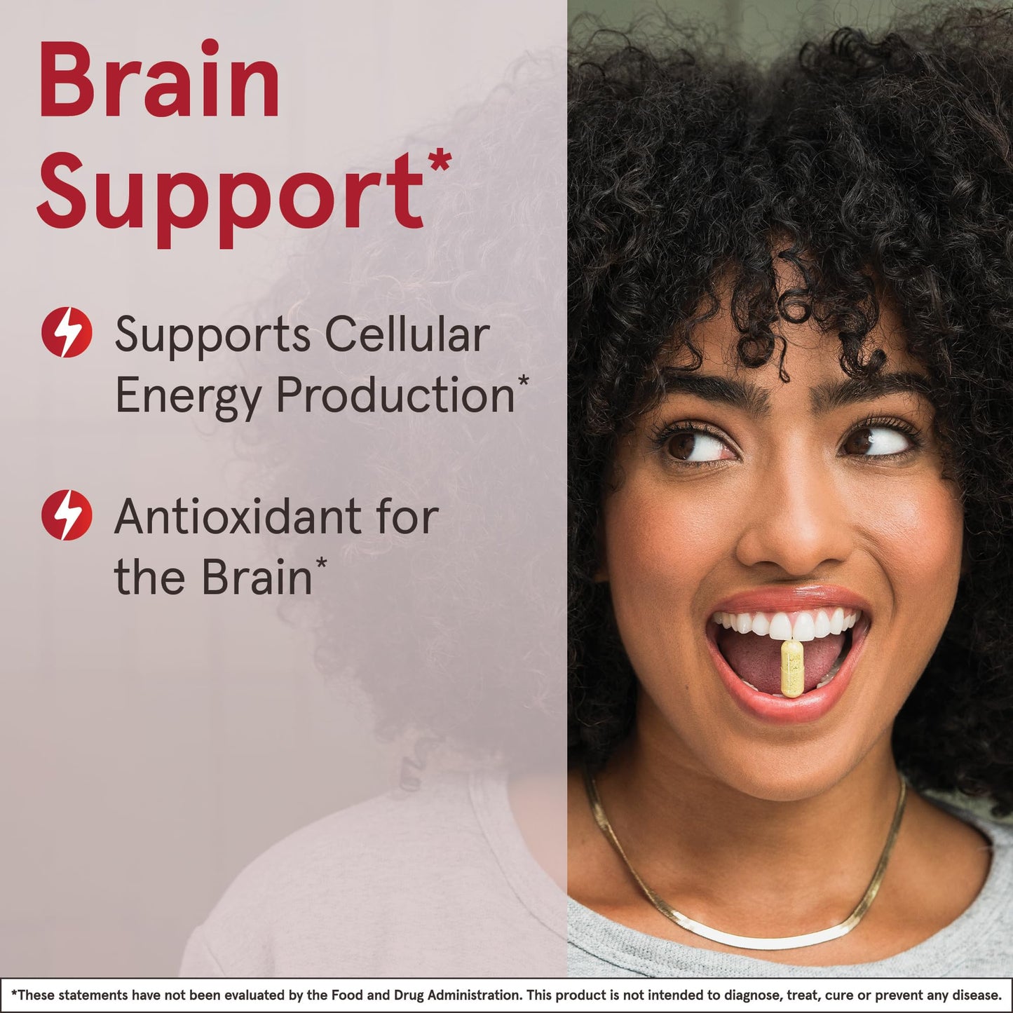 Close up of the Jarrow Formulas brain support supplement container highlighting the five hundred milligrams dosage strength per vegetarian capsule.