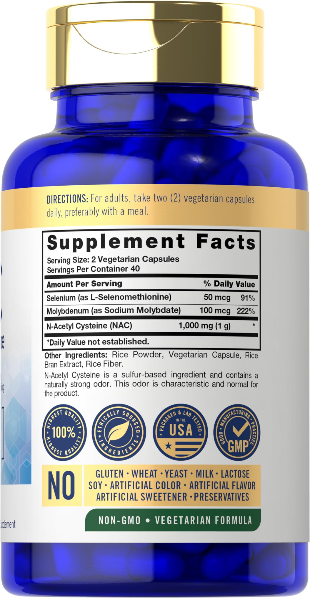 Carlyle N-Acetyl Cysteine 1000mg supplement supplement facts label