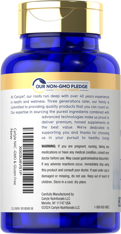 Carlyle NAC vegetarian capsules side bottle showing non-GMO verification