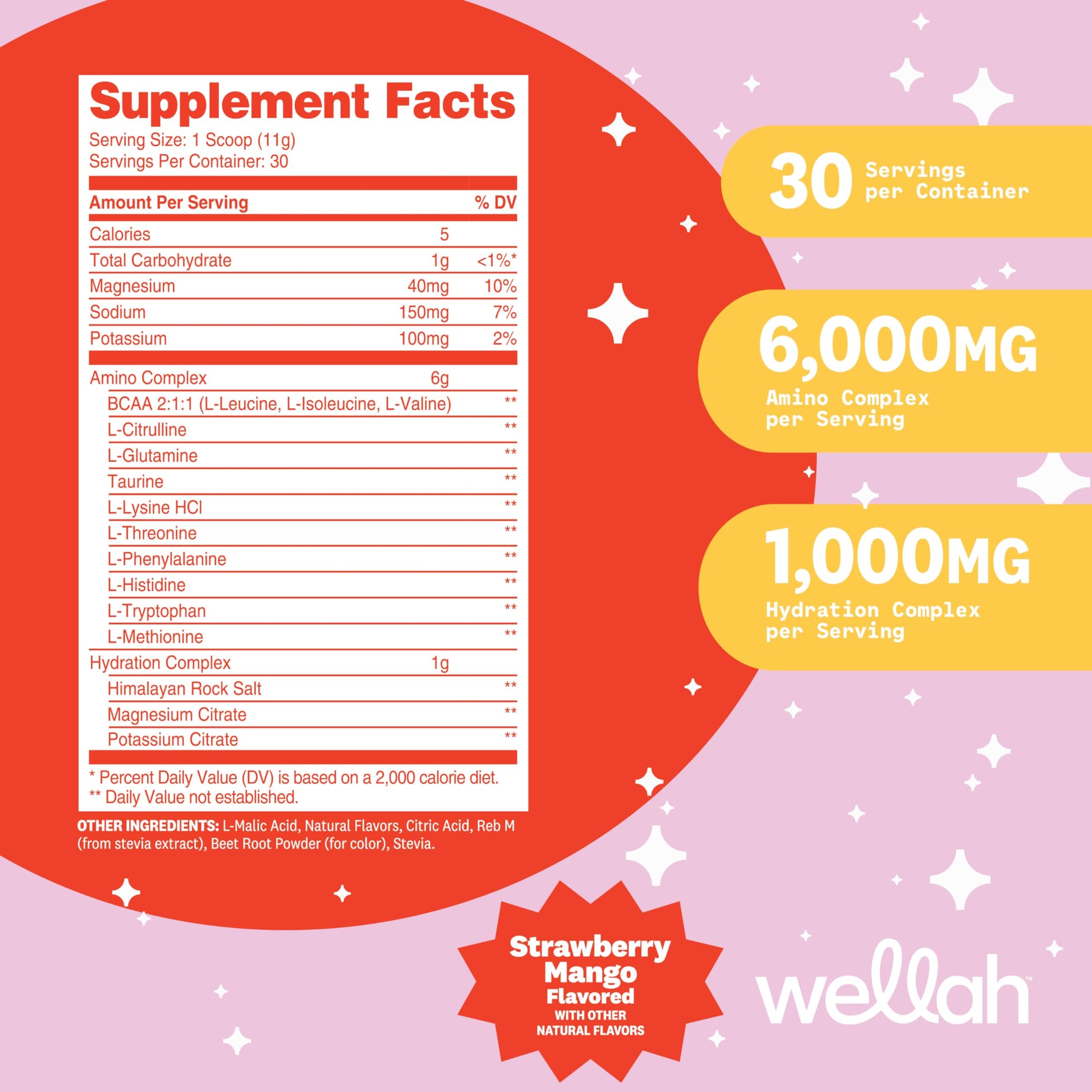 Wellah BCAA powder label showing amino complex ingredients