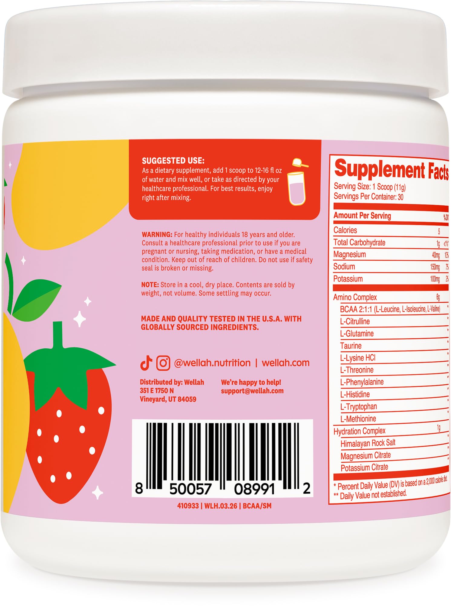 Wellah hydration complex recovery drink mix container