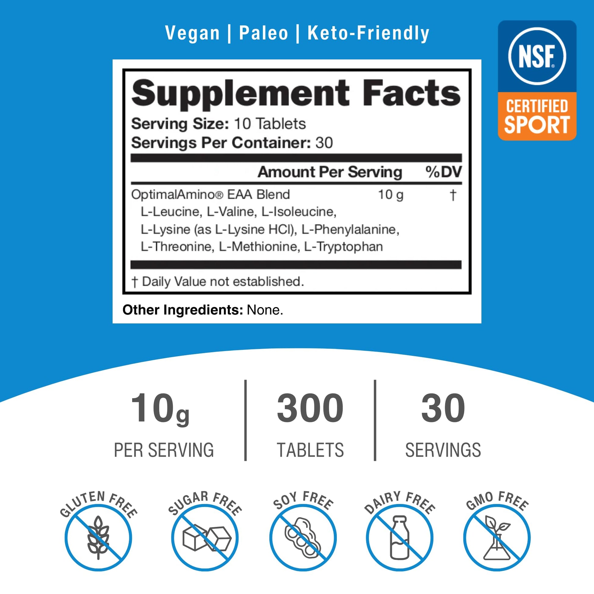 OptimalAmino supplement bottle showing 99 percent utilization label