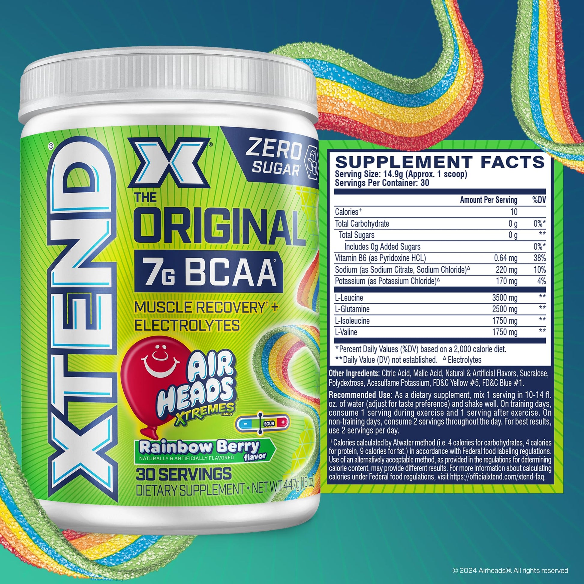 Xtend BCAA Rainbow Berry supplement label details
