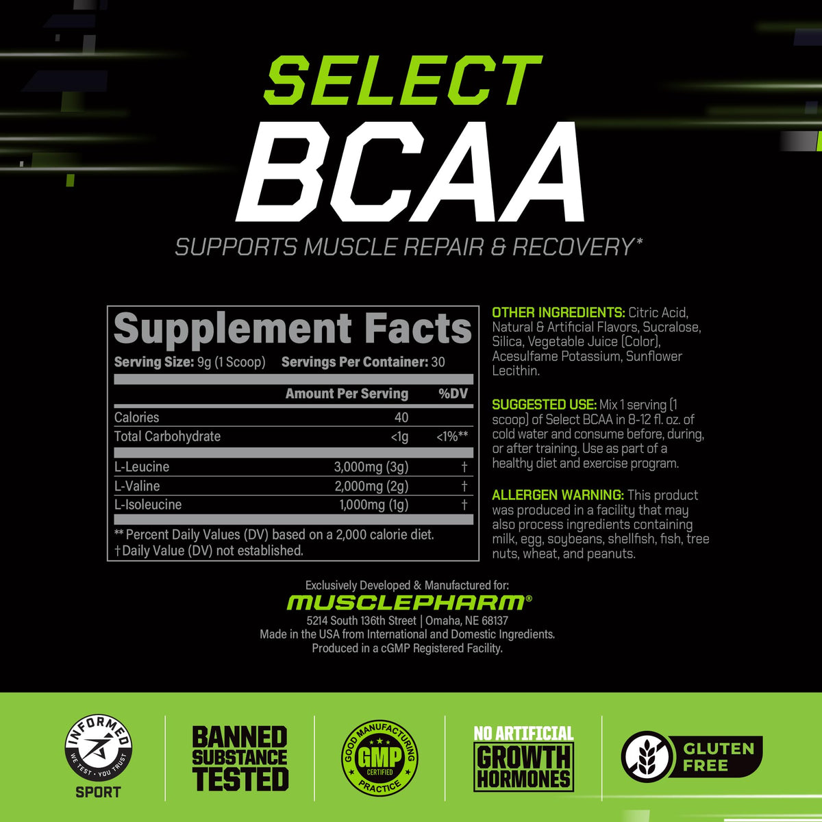 MusclePharm BCAA powder scoop serving size demonstration