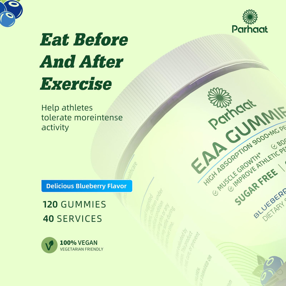 Yuulai Biyode Parhaat Eaa Gummies dietary attributes icons showing sugar-free and gluten-free.