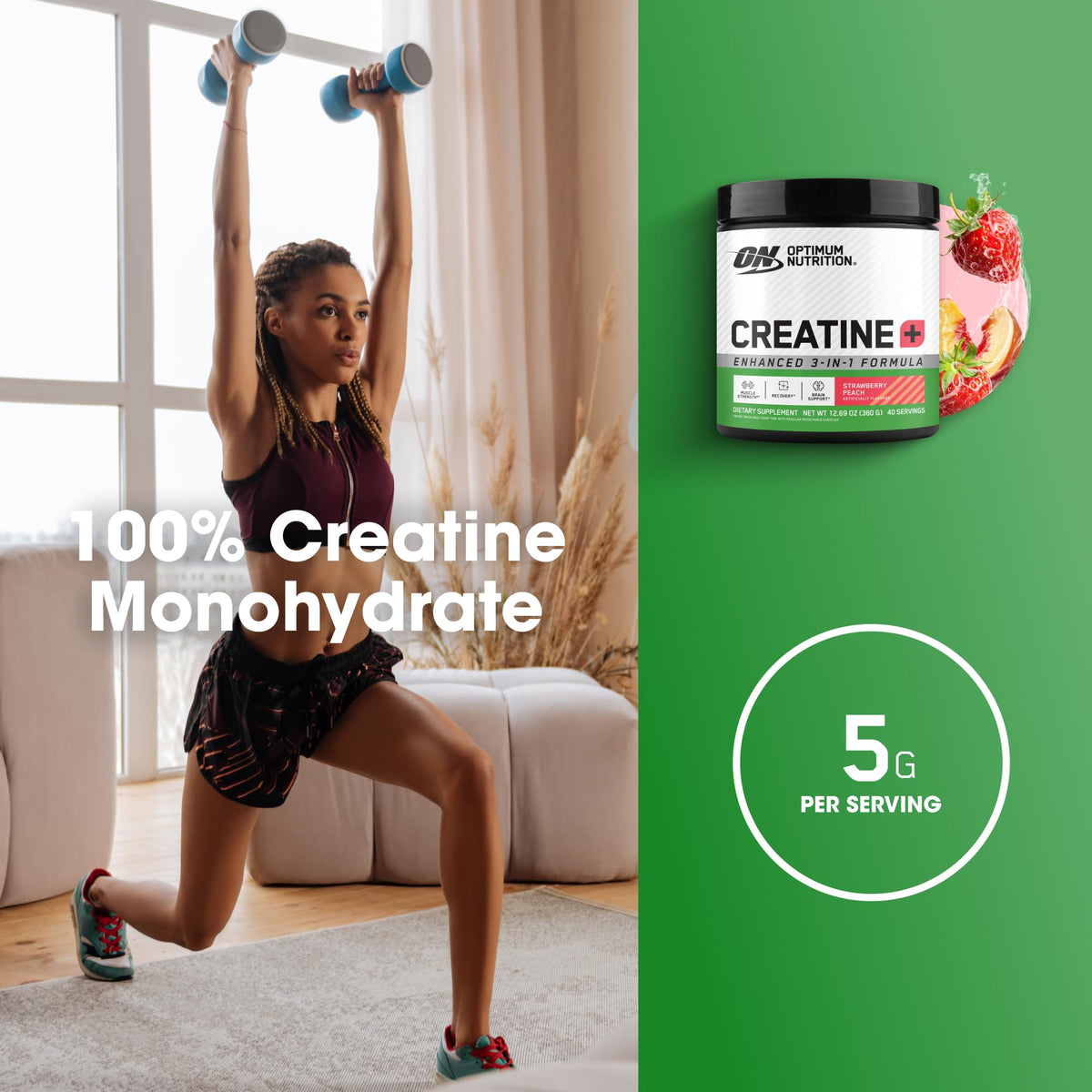 Optimum Nutrition Creatine Plus supplement facts and nutritional information panel