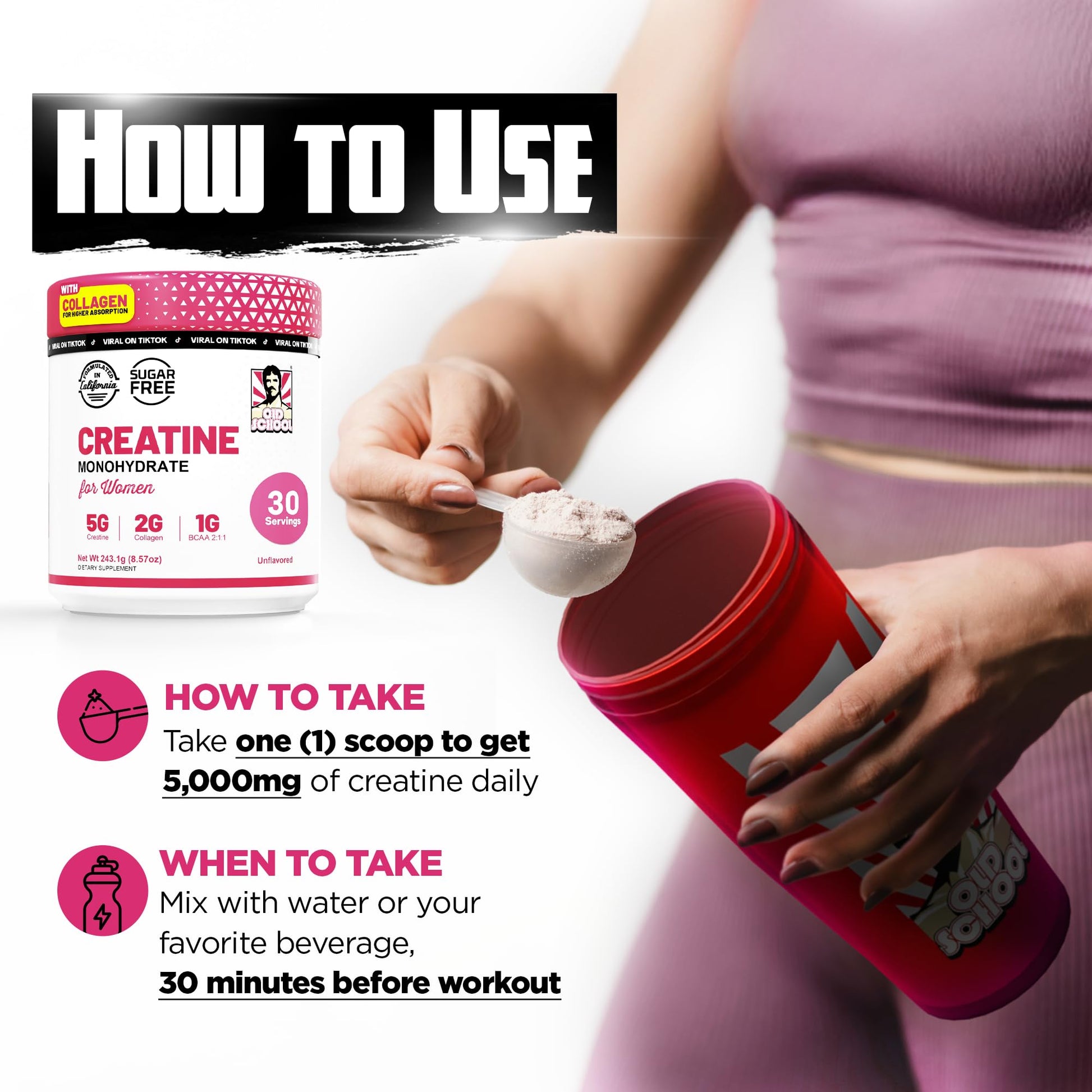 Old School Labs creatine for women ingredients list close up