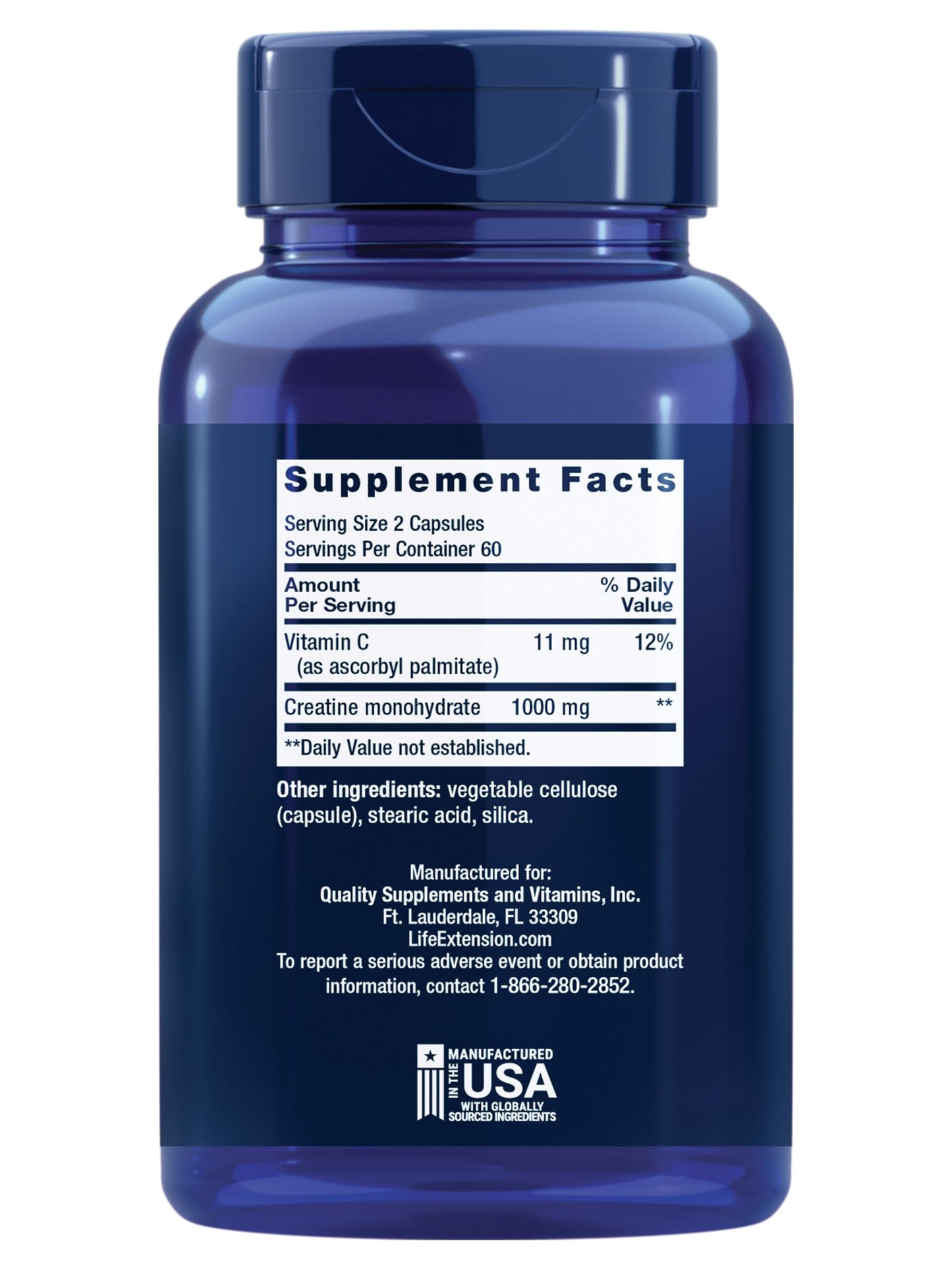 Life Extension Creatine supplement facts label