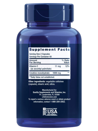 Life Extension Creatine supplement facts label