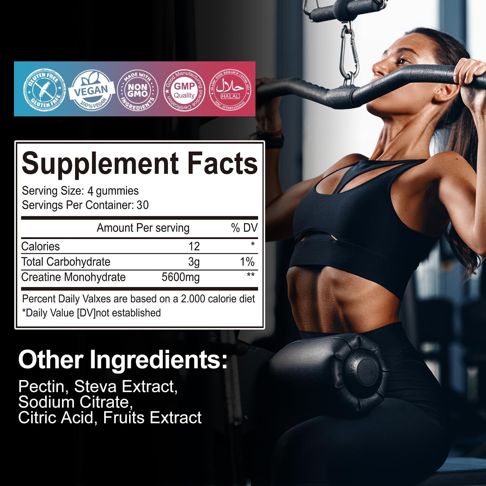 Kaoxnu Creatine Monohydrate Gummies raspberry flavor label details