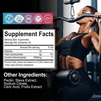 Kaoxnu Creatine Monohydrate Gummies raspberry flavor label details