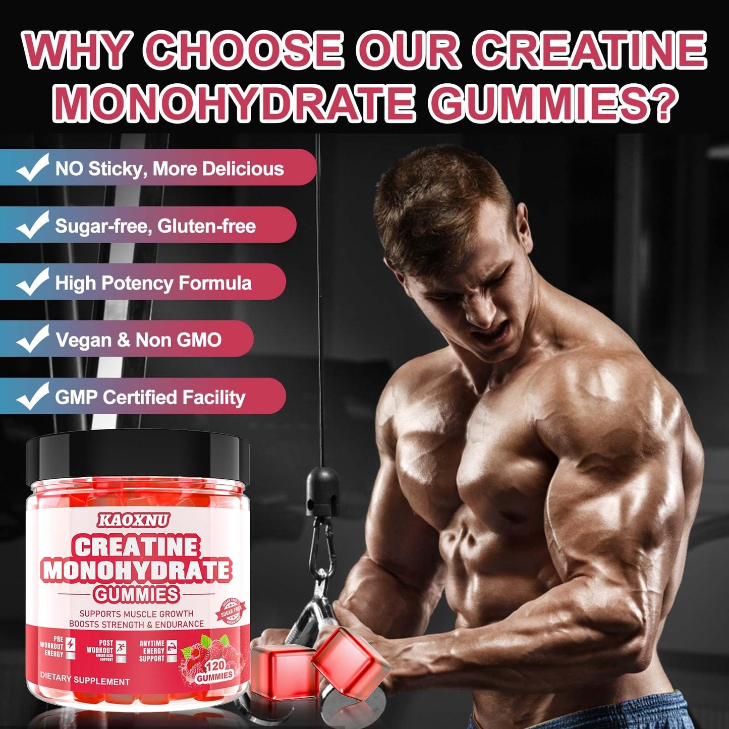 Close up of chewable creatine monohydrate gummy texture