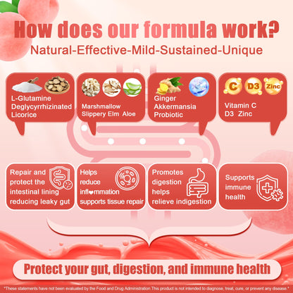 Nextdia gut repair gummies showing peach flavor and texture
