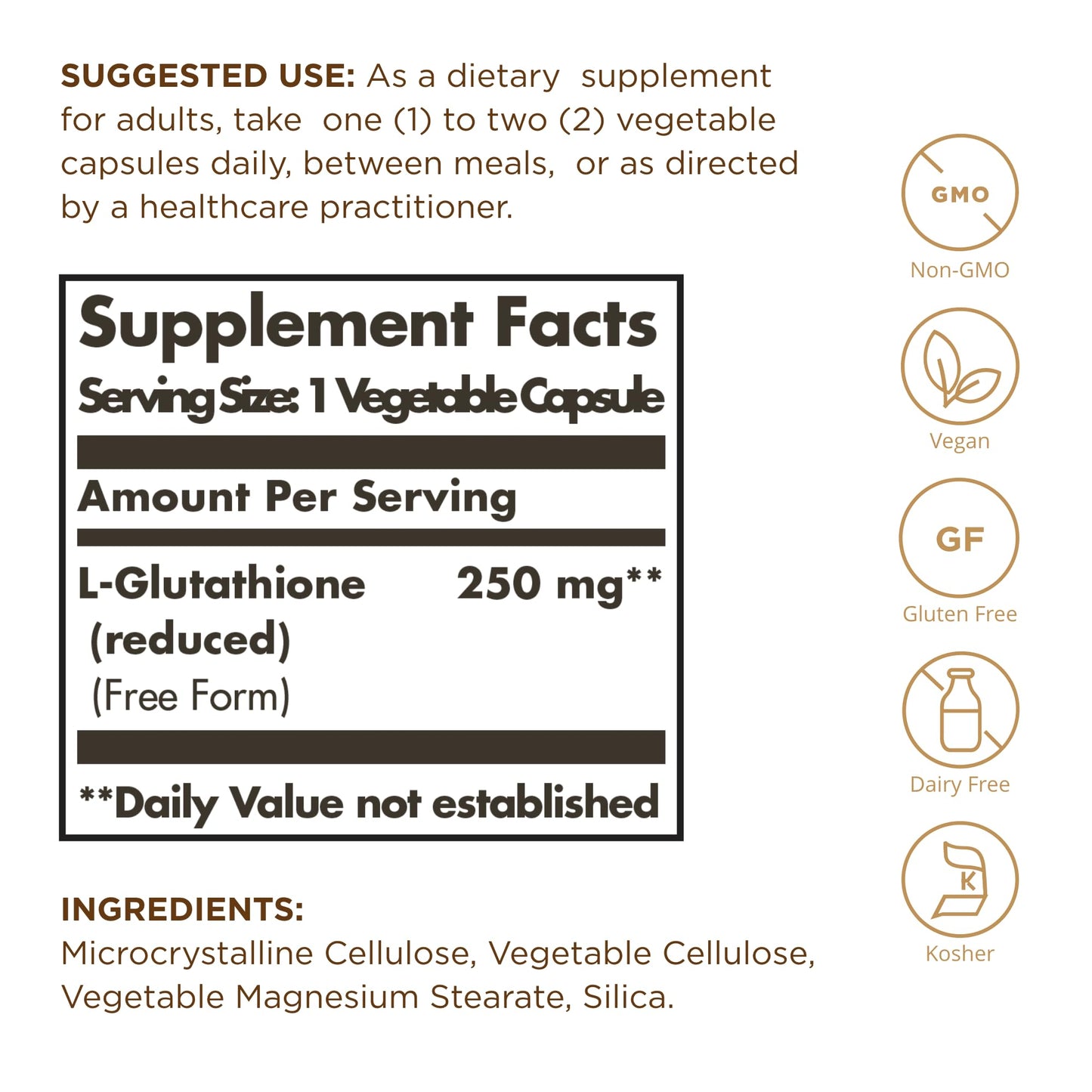Solgar Reduced L-Glutathione supplement bottle label details