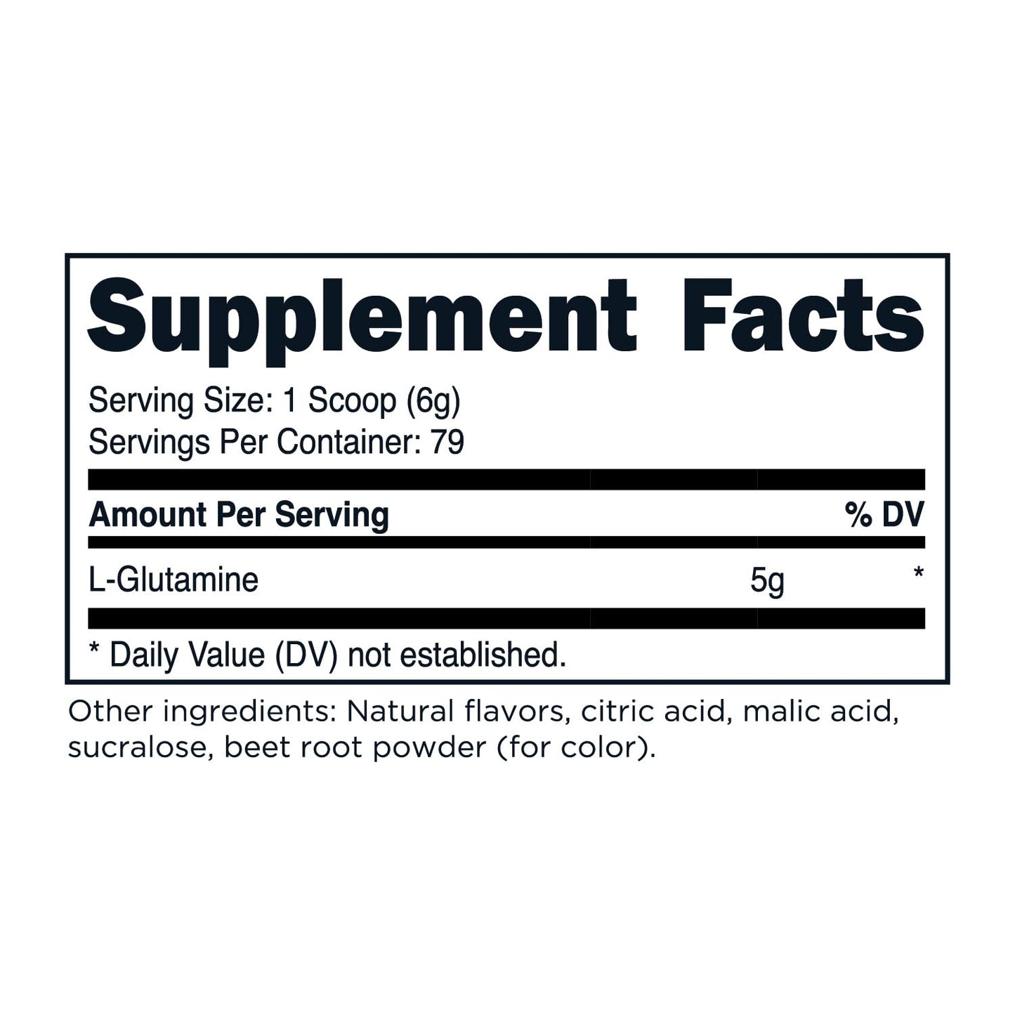 TransformHQ L-Glutamine supplement facts label