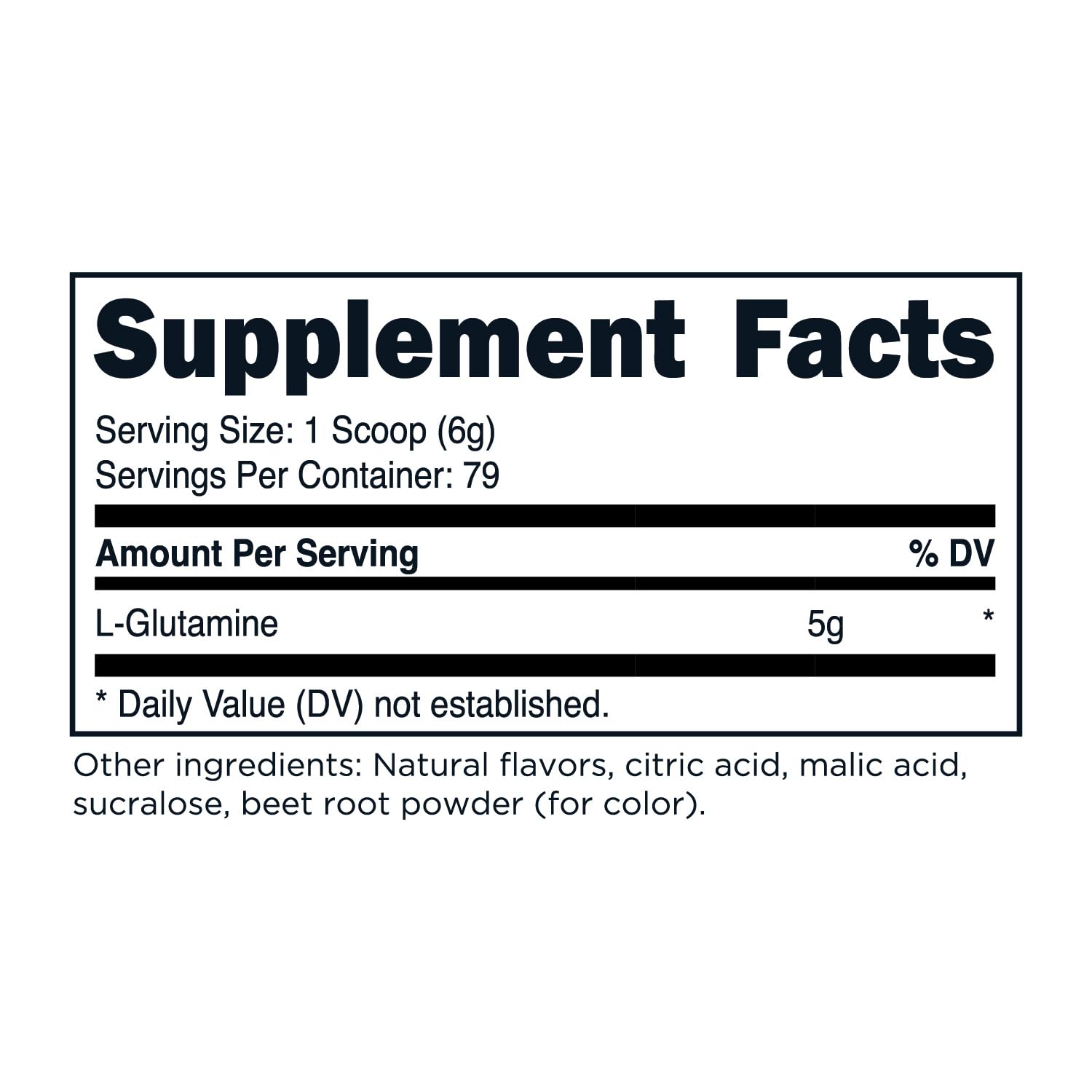 TransformHQ L-Glutamine supplement facts label