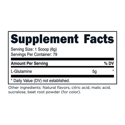 TransformHQ L-Glutamine supplement facts label