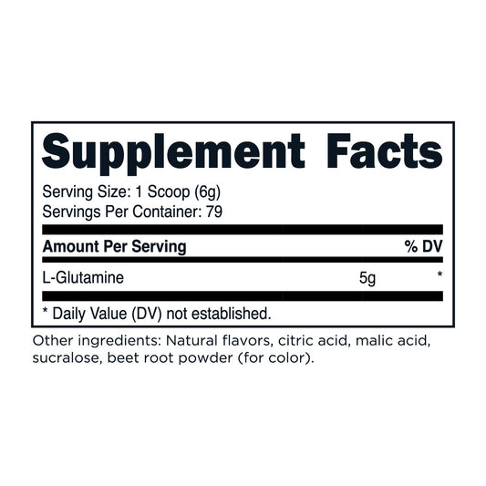 TransformHQ L-Glutamine supplement facts label