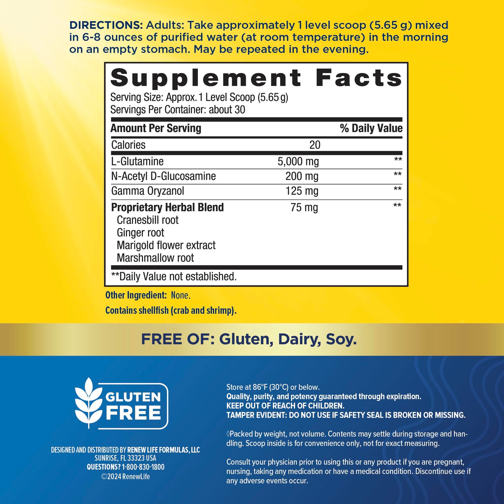 Renew Life IntestiNew powder supplement container nutritional details