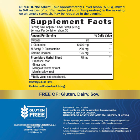 Renew Life IntestiNew powder supplement container nutritional details