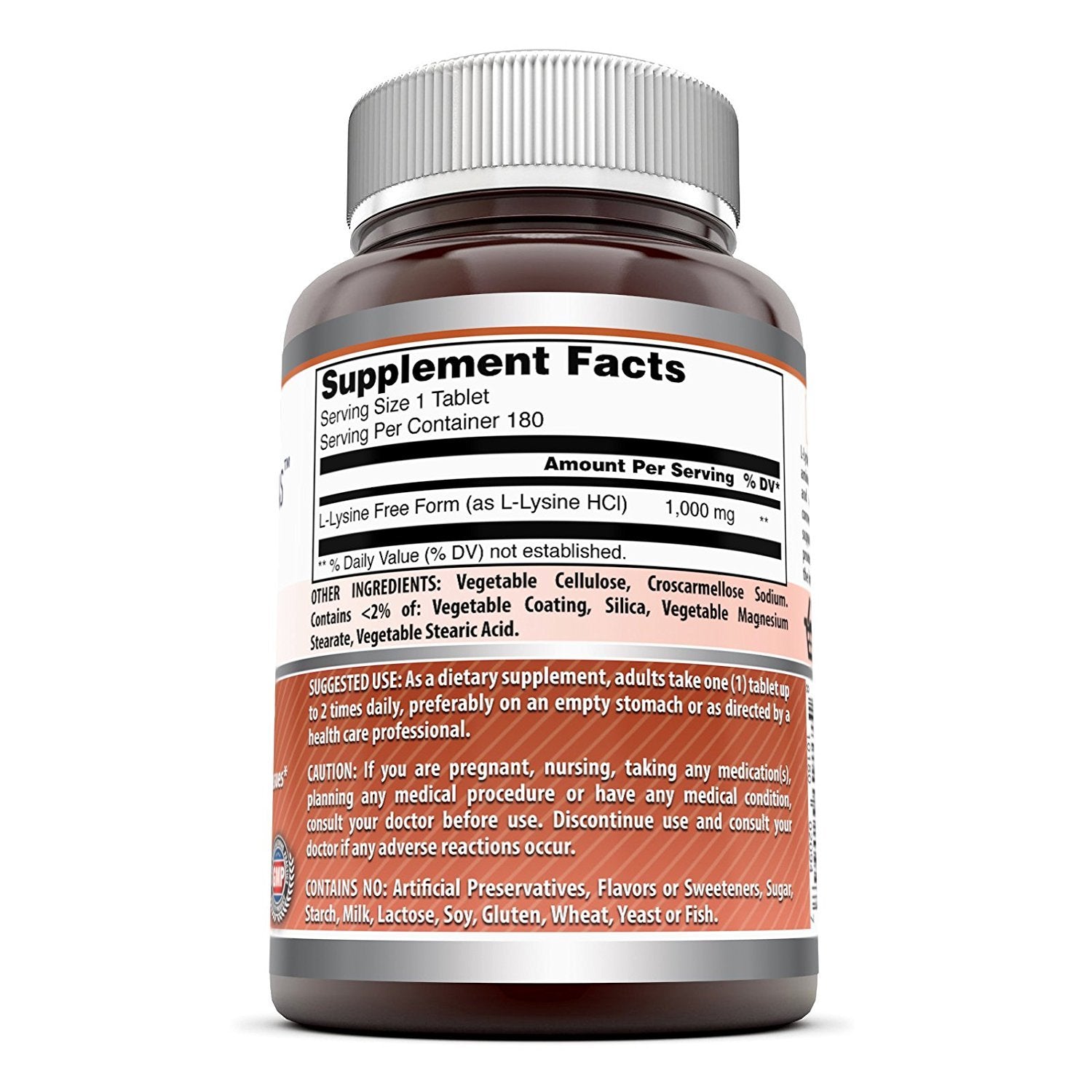 Amazing Nutrition L-Lysine 1000mg supplement bottle details