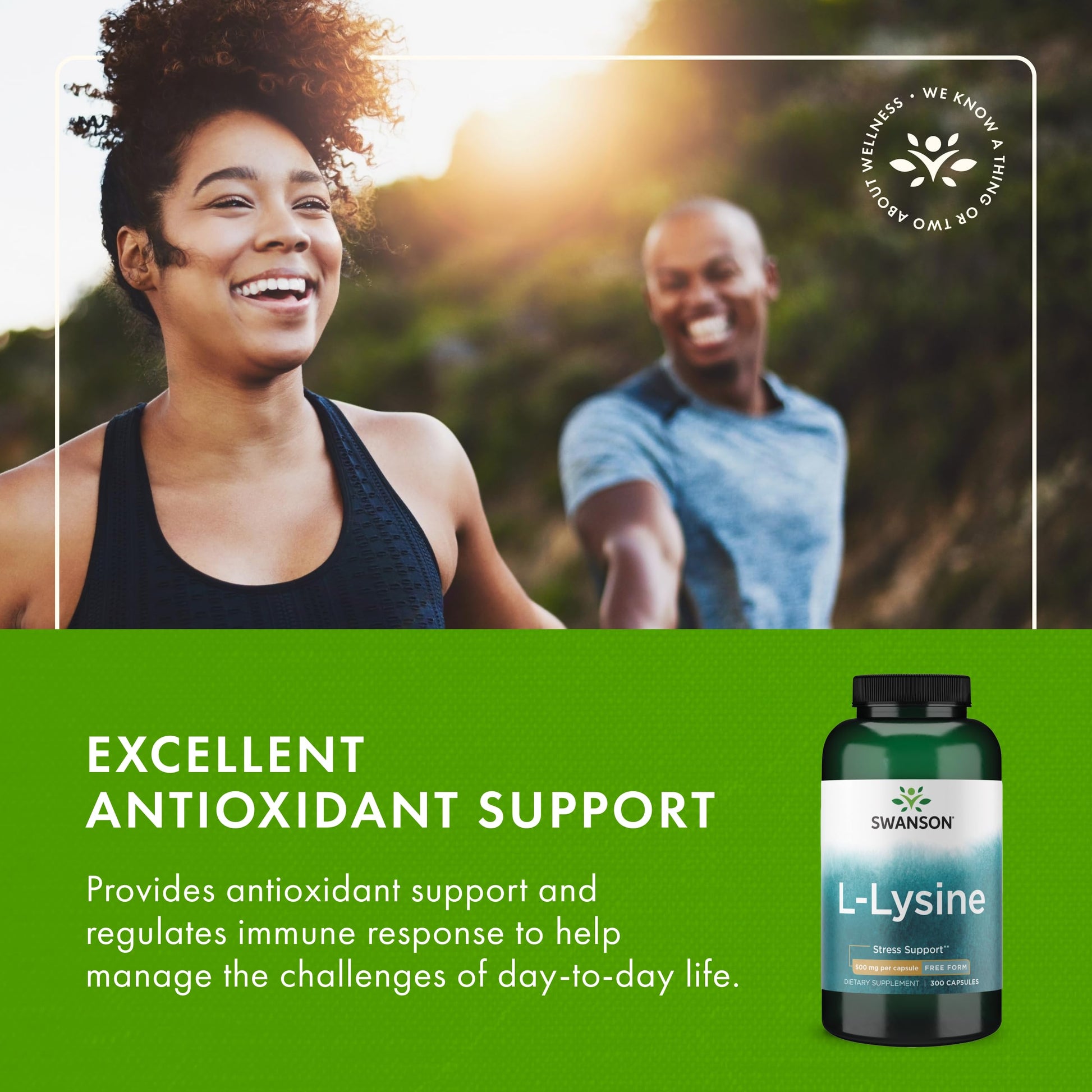 Swanson Free Form L-Lysine 500mg capsules bottle for immune support