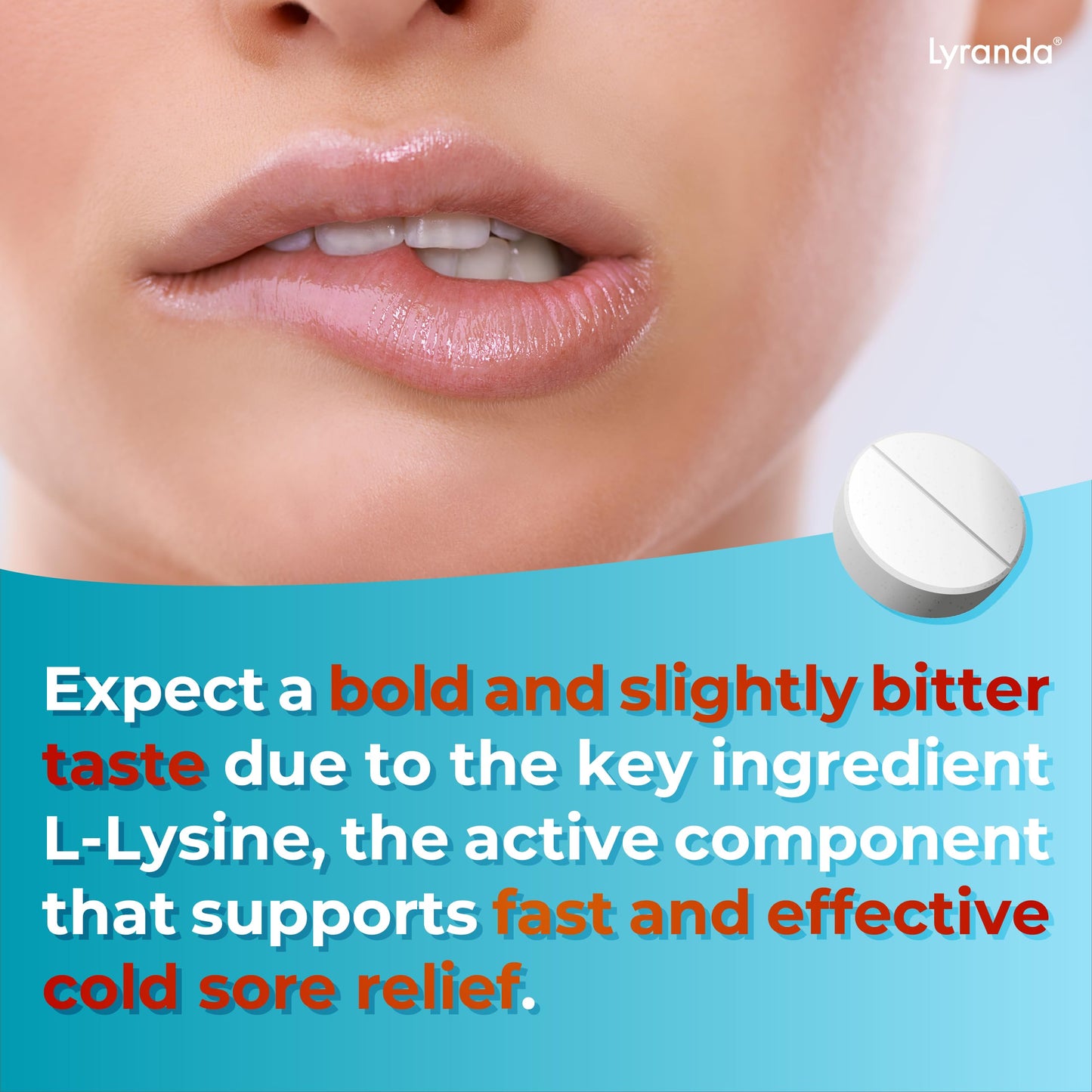 Close up of Lyranda Lysine tablets for immune health support