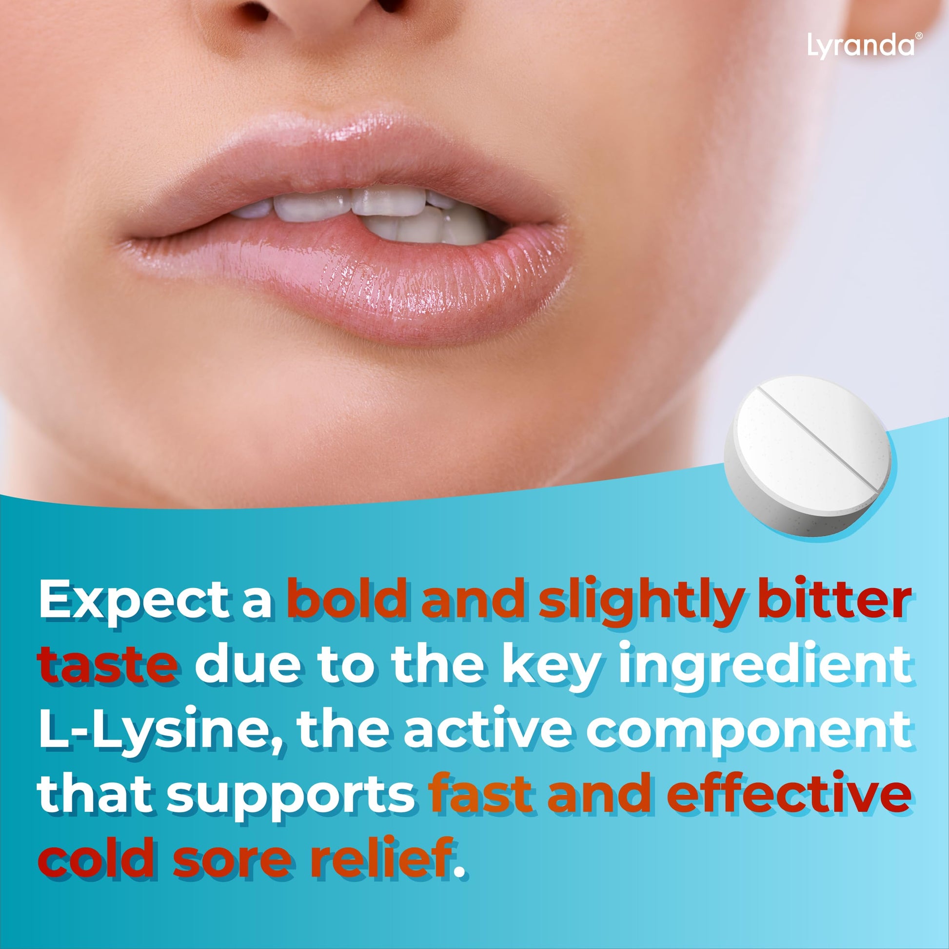 Close up of Lyranda Lysine tablets for immune health support