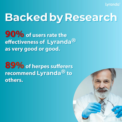 Lyranda cold sore treatment bottle against a clean neutral background