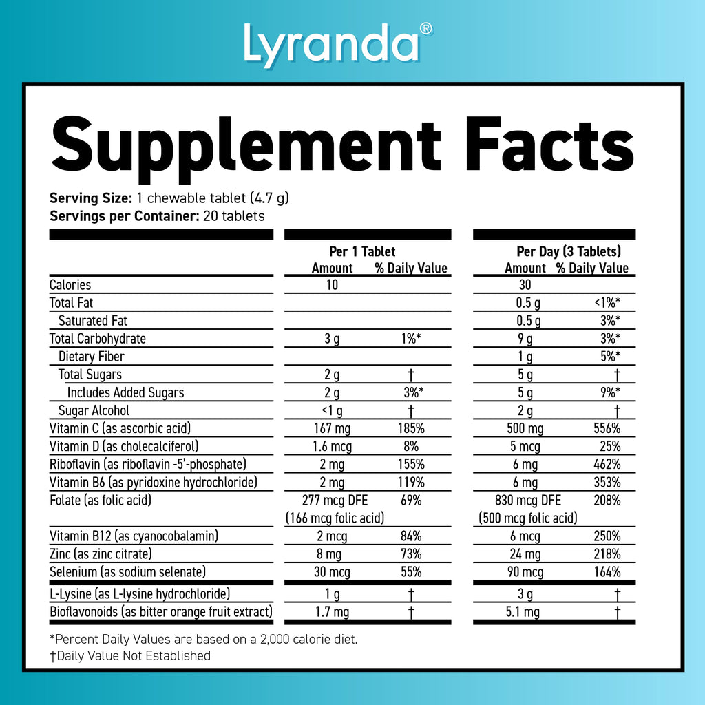 Texas Treats Lyranda lysine tablets lifestyle product display