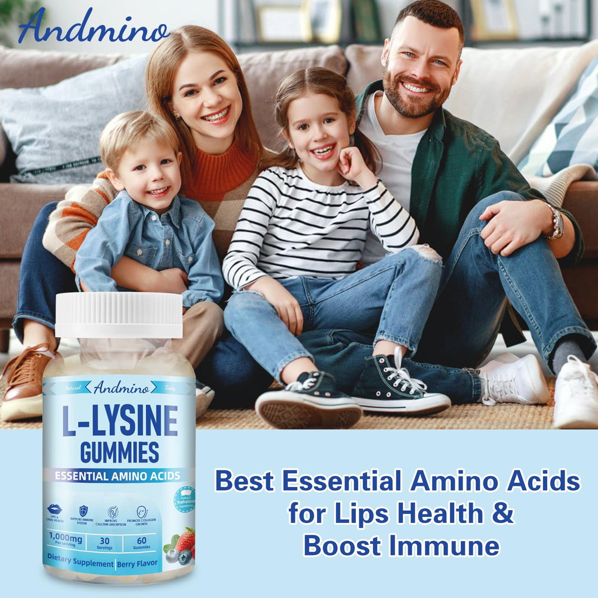 Andmino L-Lysine Gummies back label showing usage directions