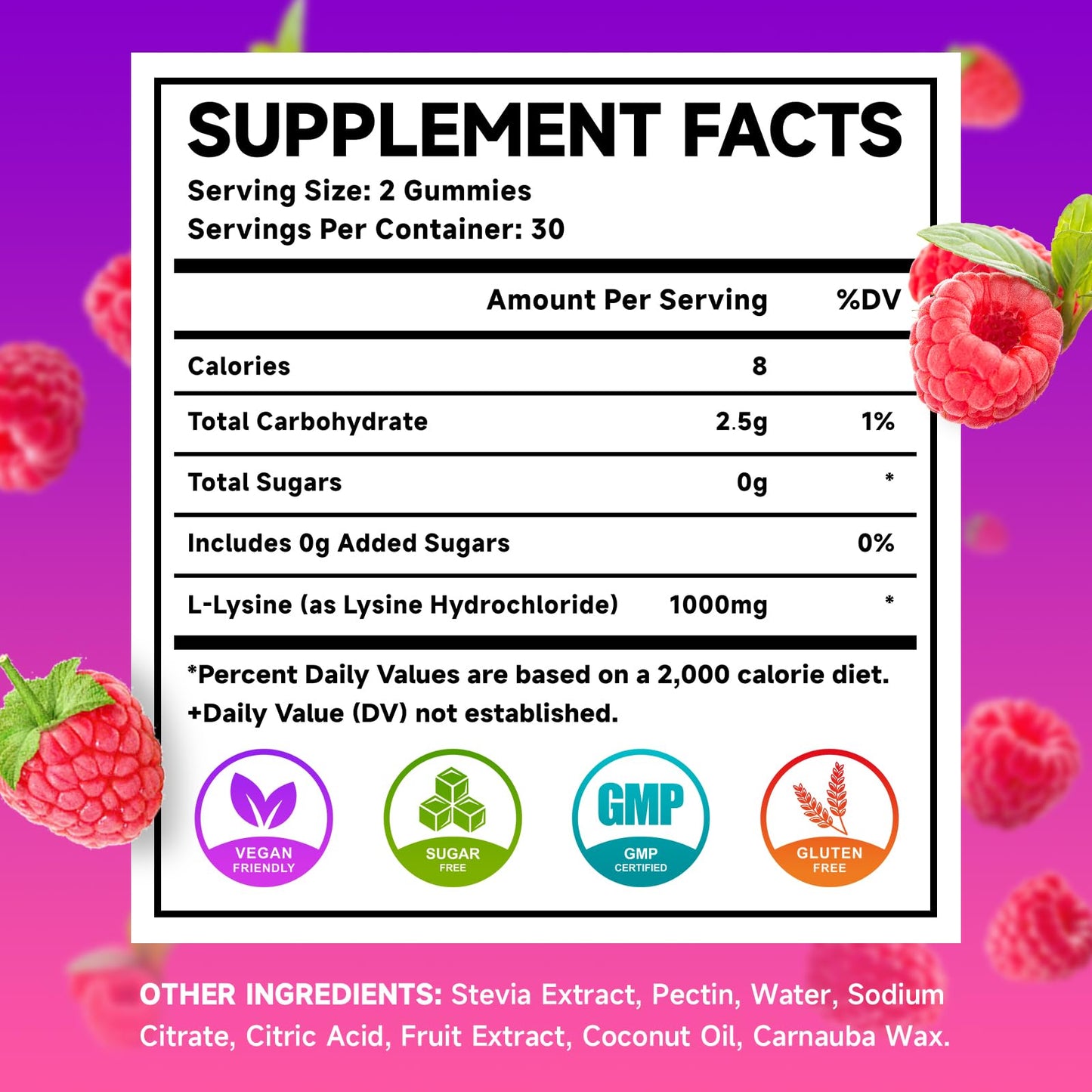 Meenccd L-Lysine 1000mg supplement label details
