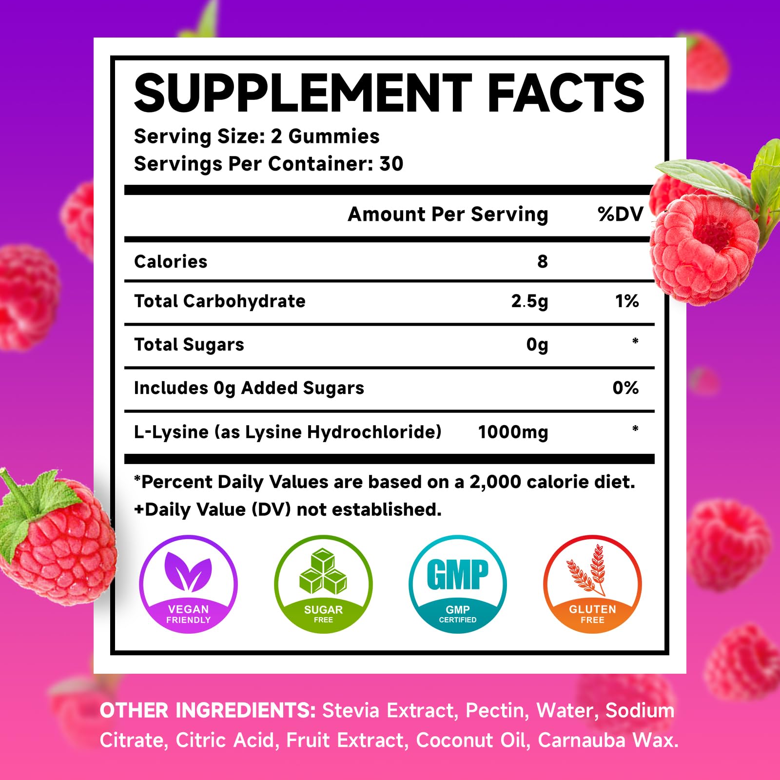 Meenccd L-Lysine 1000mg supplement label details
