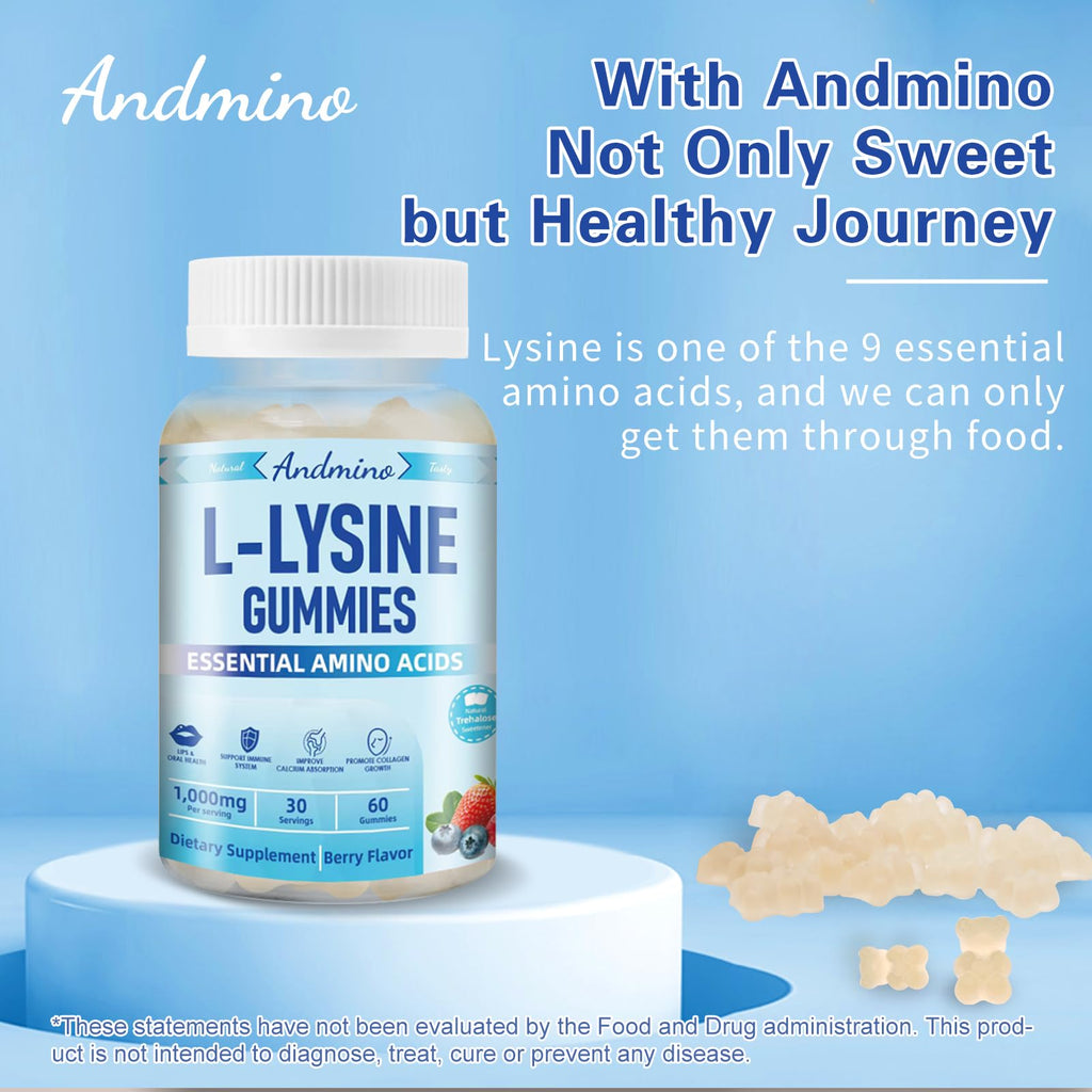 Andmino L-Lysine Gummies safety seal and packaging details