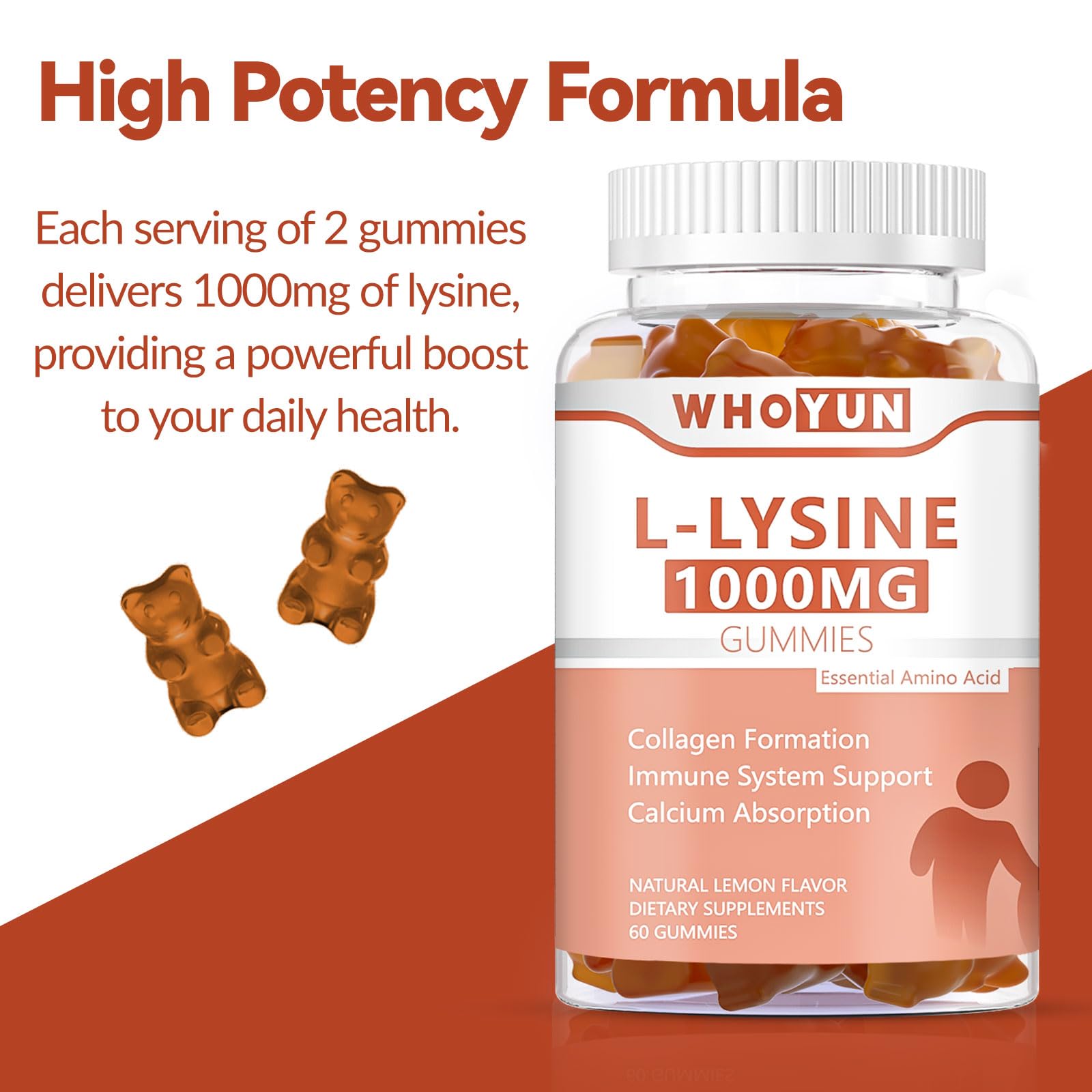 Chewable lemon flavored L-Lysine gummies texture