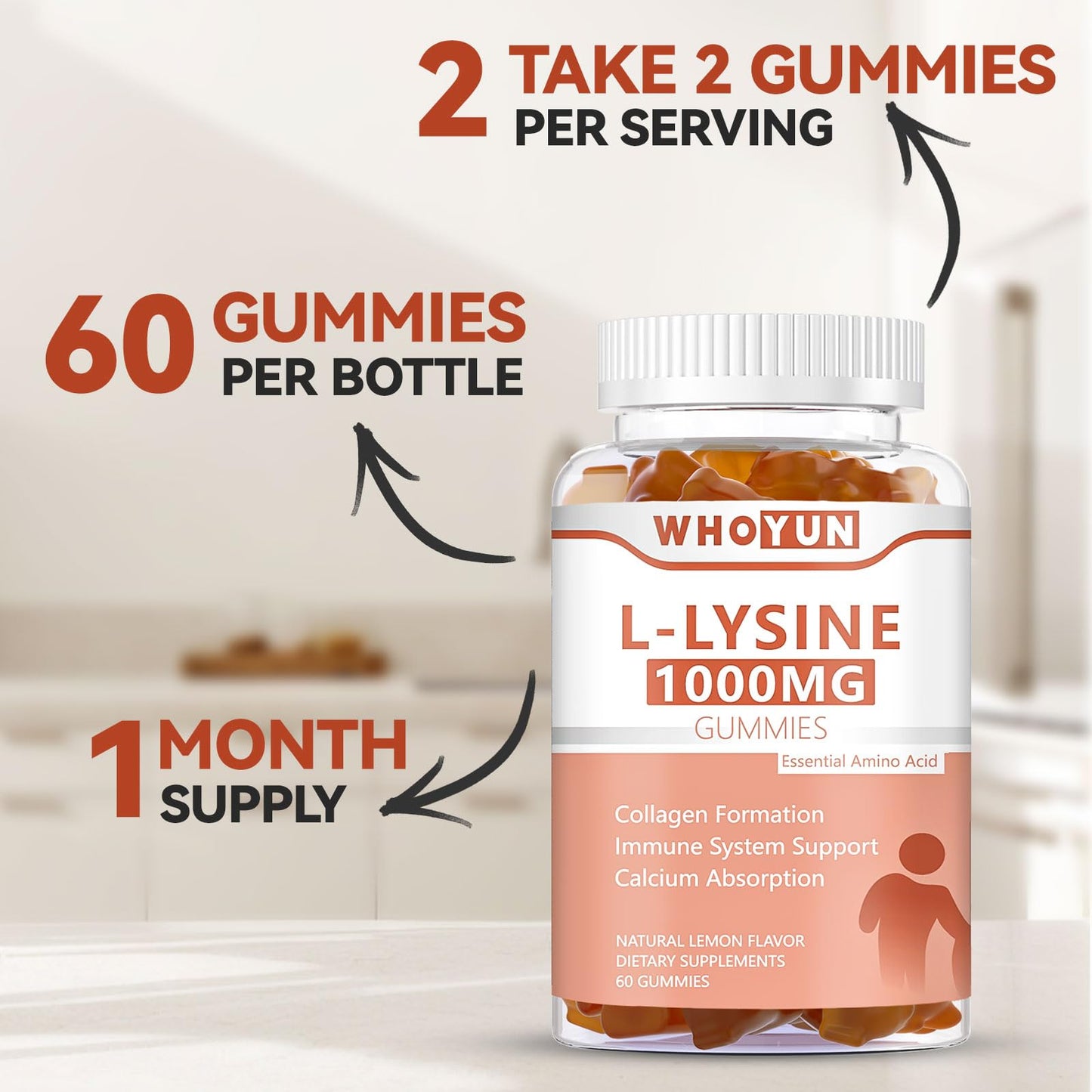 Authentic USA imported Whoyun L-Lysine supplement bottle