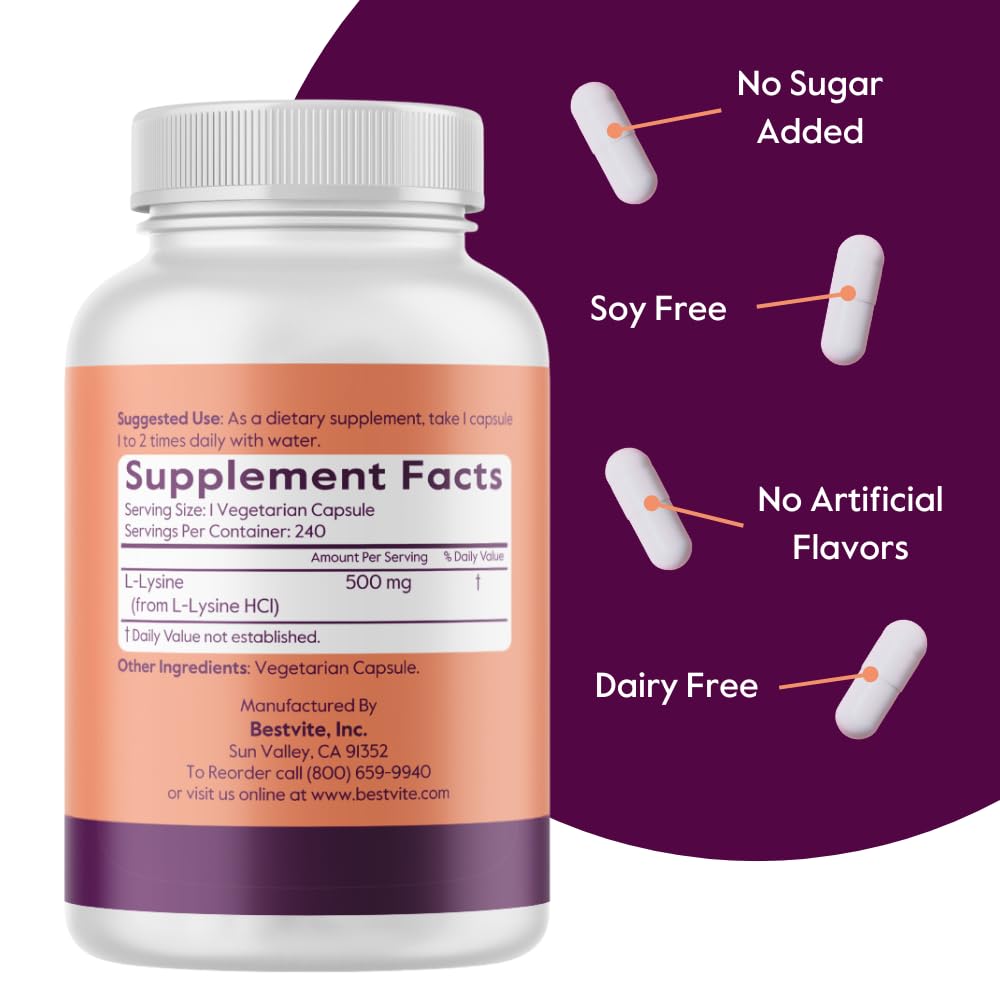 Bestvite L-Lysine capsule purity and filler-free certification details
