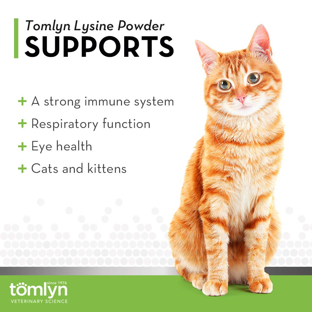 Tomlyn L-Lysine powder supplement container label details